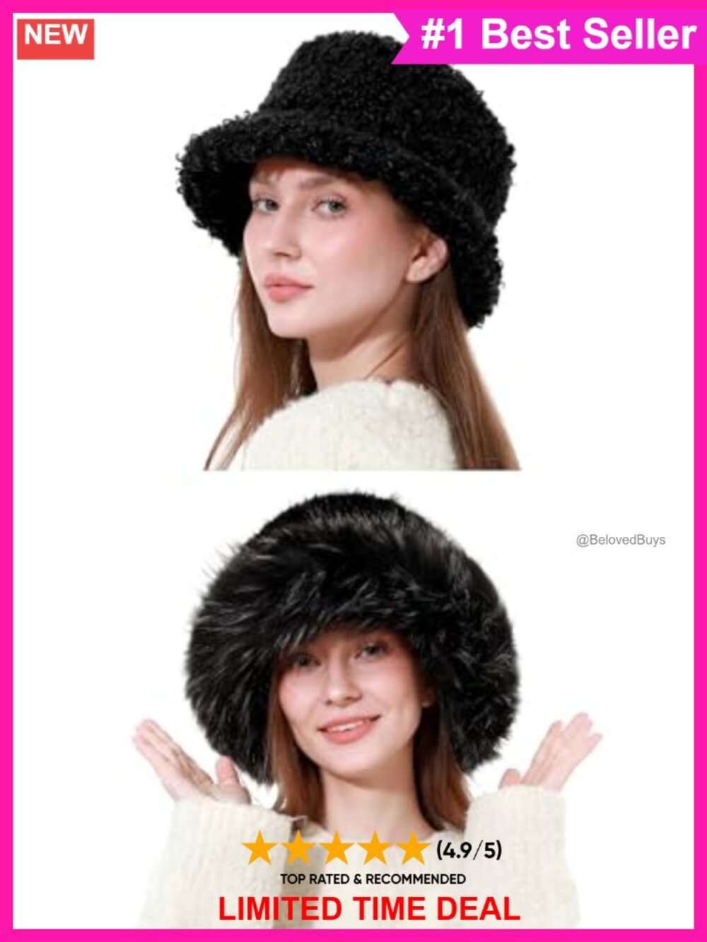 Faux Fur Bucket Hat 2 Piece Set Quilted Lined One Size Warm Winter